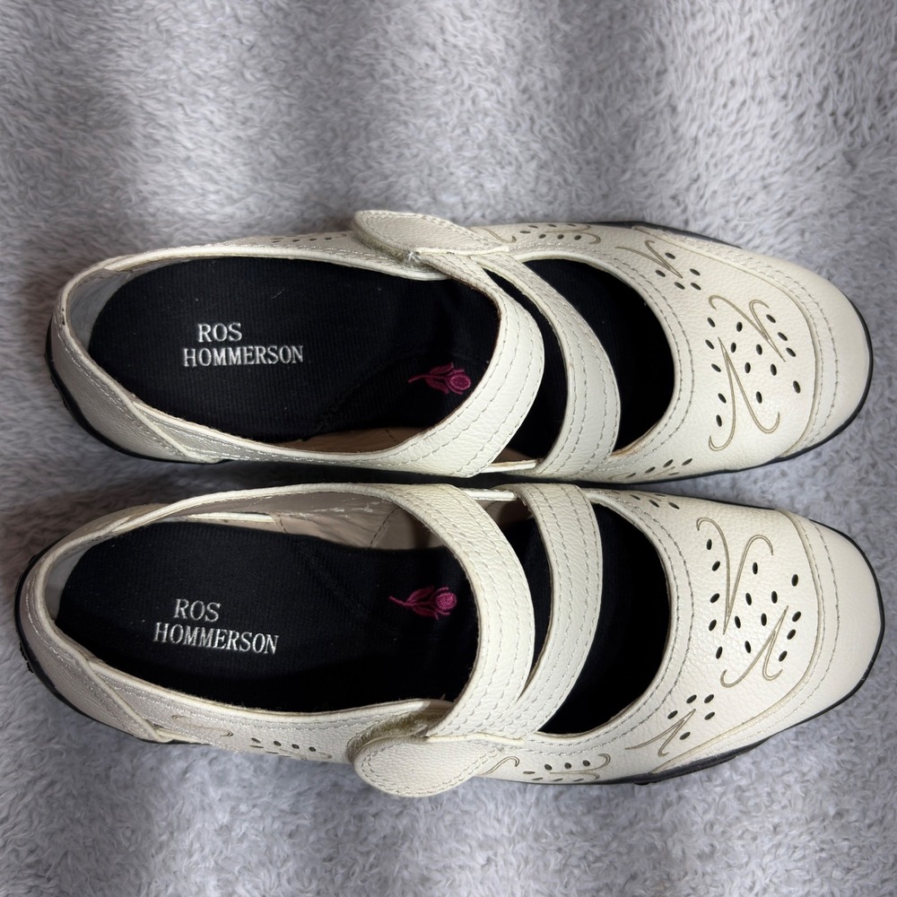 Ros Hommerson Chelsea Flats Womens 5M White Leather Perforated Mary Jane Shoes - Picture 5 of 8